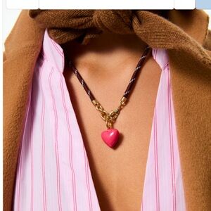ROXANNE ASSOULIN The Happy Cord Charm Necklace Brown & Rose Heart Charm